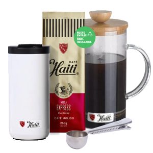 Cafetera Francesa 600 Bamboo + Café + Termo + Cuchara Café Haiti